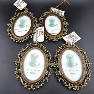 Enameled Metal Ornate Photo Frame Ornaments Oval Lot of 4 3x2 - Picture 1 of 5