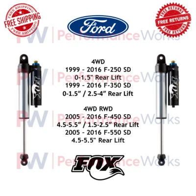 Fox Adj. Par de amortiguadores de depósito elevador trasero de 0-1,5" para 99-16 F250 F350 SD 4x4 tracción trasera Foto 1 de 4