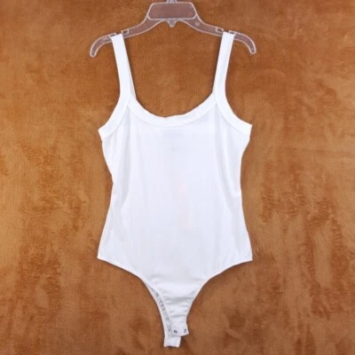 AQUA Top Womens Medium White Bodysuit Tank Ribbed Stretch Knit - Image 1 of 4