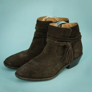 Botas occidentales suaves talla 8,5 marrón oscuro gamuza tamala tobillo borla flecos botines - Imagen 1 de 7