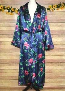 Go Softly Silky Blue Floral Long Maxi Robe Belted Ladies M Lounge Vacation - Picture 1 of 10