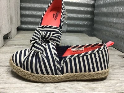 Oshkosh Niñas Alpargatas Mocasín Plano Lona Azul Blanco Tiras Talla 11C  Foto 1 de 4