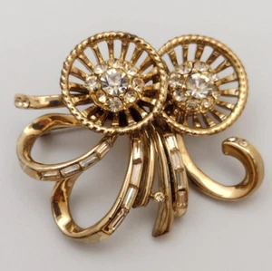 Vintage Gold Tone Flower and Ribbon Brooch/Pin  - Picture 1 of 7