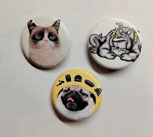Dogs & A Cat, 3 New Classic Pinback Buttons USA Made - Picture 1 of 3