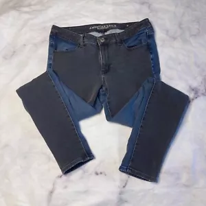 American Eagle Color Block Jegging Jeans Womens Size 14 Long Tall Black Blue J78 - Picture 1 of 7