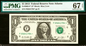 Top Pop 2013 $1 FRN Atlanta Star PMG 67EPQ highest graded star Fr 3002-F* - Picture 1 of 4