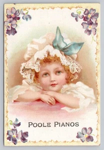 Young Girl Posing Laconia NH Poole Piano Victorian Trade Card Advertisement - Picture 1 of 2