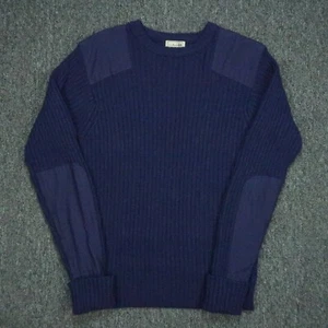 LL Bean Sweater Mens Small Blue Merino Lambs Wool Commando Crew Pullover - Picture 1 of 7