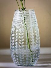 Anthropologie Hand Etched Vivi Art Green Clear Glass Vase with White Etching