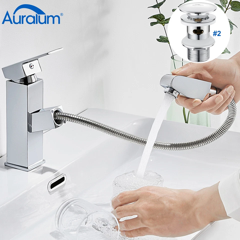 AURALUM MAX Bad Wasserhahn mit Ausziehbar Brause Waschtischarmatur Waschbecken Badarmatur DE