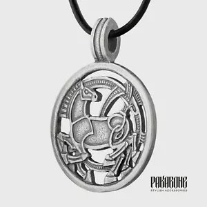 SLEIPNIR PFERD VON ODIN WIKING HALSKETTE SCHMUCK NORDISCHER ANHÄNGER VERSILBERT - Bild 1 von 7
