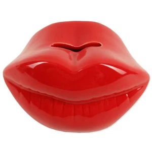 CERAMIC MONEY BANK Red Lips Girls Womens Gift Piggy Coin Fund Box Home Ornament - Picture 1 of 9