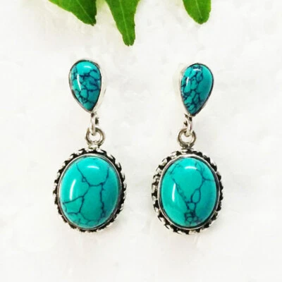 925 Sterlingsilber Türkis Ohrringe Handgefertigter Schmuck Geburtsstein Ohrringe - Bild 1 von 4