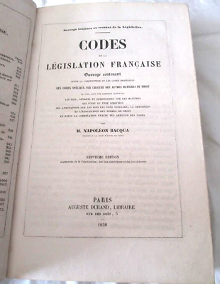 codes de la legislation française napoleon bacqua 1850 - Photo 1/3