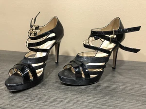 Max Mara Black Patent Strappy Pumps Sandals Stilettos Sz. 38.5 Italy - Picture 1 of 5