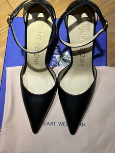 Stuart Weitzman 100 Pointed Toe Smooth Calf Leather Pumps Black Size 7B $475 - Picture 1 of 9