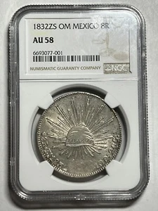 1832 ZS OM Mexico 8 Reales Silver NGC AU58 Bright White Nice Luster Old Spanish - Picture 1 of 4