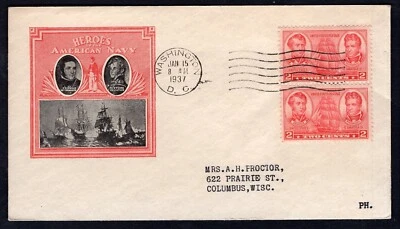 USA 1937 FDC Cover. Army Heroes. Decatur, MacDonough - Image 1 of 2