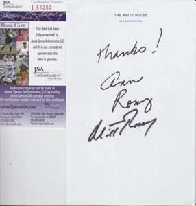 Papelería de la Casa Blanca firmada doble por Mitt Romney + Ann Romney con certificado de autenticidad JSA #L51380 - Imagen 1 de 2