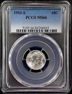 1953 S Roosevelt Silver Dime certified MS 66 by PCGS! - Picture 1 of 4