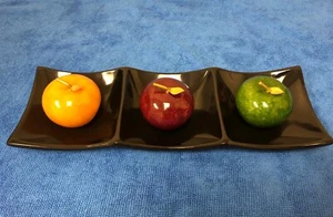 Elegant Decor Set of 3 Small Colorful Marble Apples with Small 3 Division Tray - Picture 1 of 7