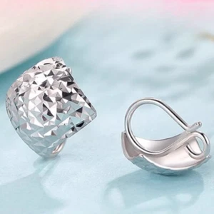 Real Pure Platinum 950 PT950 Women Shiny Square Star Diamond-cut Earrings Stud - Picture 1 of 11
