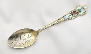 Cucchiaio souvenir argento sterling Los Angeles frutta ciliegia smaltato 3 7/8" - Foto 1 di 5