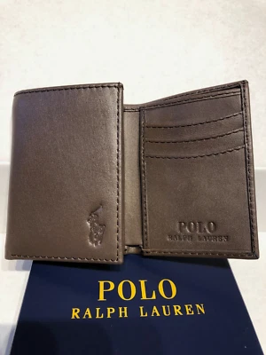 Polo Ralph Lauren Brown Men's Trifold Leather Wallet Full Tags /Gift Box