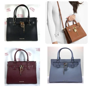 MICHAEL KORS HAMILTON Mk Signature Pebbled LEATHER MEDIUM SATCHEL SHOULDER BAG - Picture 1 of 81