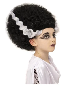 Universal Monsters Bride of Frankestein Girls Black Beehive Fancy Dress Wig Kids - Picture 1 of 1
