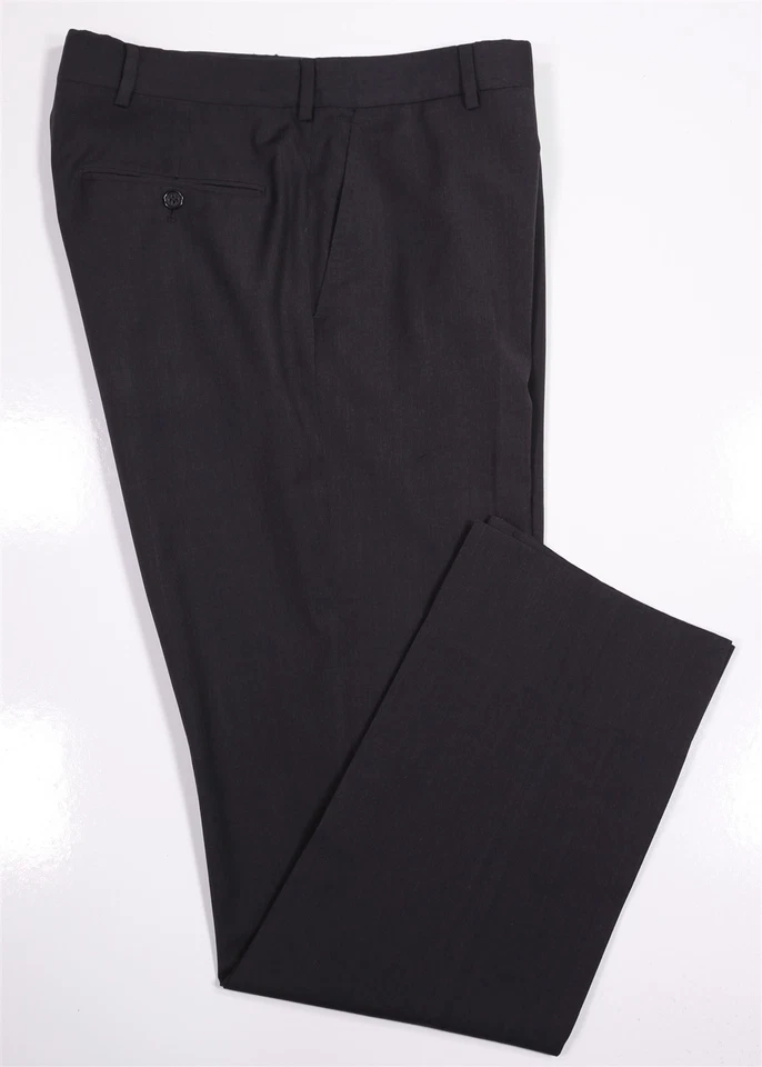 Pantalones de vestir Ralph Lauren etiqueta negra lisa gris carbón frente plano lana 32x31 Foto 1 de 4