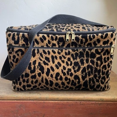 Vtg Gloria Rae Leopard Print Soft Overnight Beauty Travel Bag Zip Out Pouch USA - Image 1 of 4