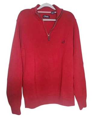 Suéter Pullover Tejido Manga Larga Informal Chaps Para Hombre L Rojo 1/4 Cremallera Foto 1 de 4