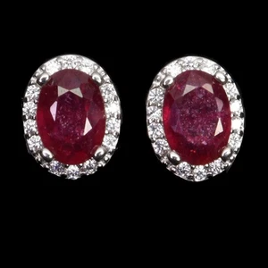 925 Sterling Silver Earrings Oval Ruby 7x5mm Natural Gemstone Jewelry - Picture 1 of 13