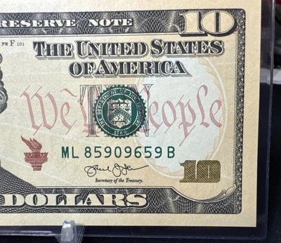 $10 2013 1 FEDERAL RESERVE NOTE ML/B BLOCK (fw) (  SAN FRANCISCO “L”) UNC - Image 1 of 4