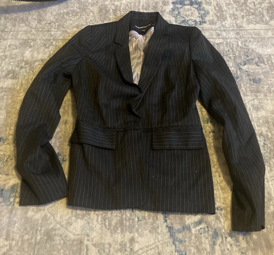 Склад Великобритании 8 США 4 угольно-серый и черный костюм блейзер куртка с наплечниками - Изображение 1 из 1