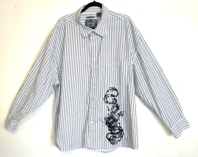 Bruno New York Embroidery Men's Shirt Sz 4XLB Black White Striped Stretch Pocket - Image 1 of 4