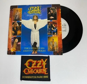 OZZY OSBOURNE ~ THE ULTIMATE SIN/LIGHTNING STRIKES ~with PATCH 1986 EPIC 7”45rpm - Picture 1 of 7