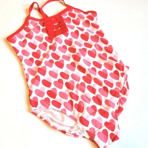 Gymboree sz 12 Girls Swim Shop Hearts Bows Swimsuit NWT Bathingsuit Red White - Picture 1 of 2