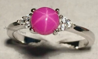 Vintage Pink Star Sapphire Ring, Women Promise Ring, 925 Sterling Silver Ring - Image 1 of 4