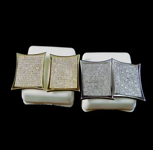 MEN'S BRAND NEW GOLD FINISH CZ XXL KITE SCREWBACK SQUARE STUD EARRINGS  - Picture 1 of 8