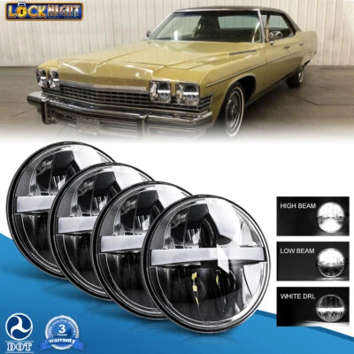 4pc 5.75" LED Headlights H5001 H5006 High+Low+Halo DRL for Buick Electra Wildcat - Image 1 of 4