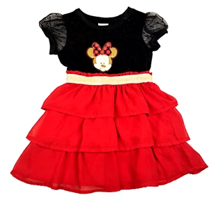 Abito tutù a strati DISNEY bambina 3T Minnie Mouse nero rosso rete festa - Foto 1 di 11
