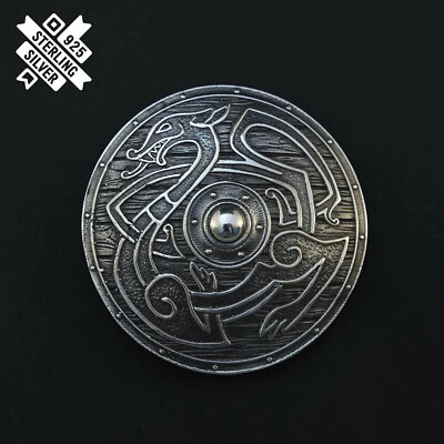 Cinturón escudo vikingo, hebilla escandinava nórdica antigua, hebilla de plata de ley 925; Foto 1 de 4