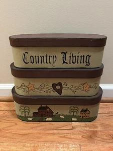 Primitive Stacking Boxes Country Living Paper Mache Set of 3 Home Decor - Picture 1 of 4