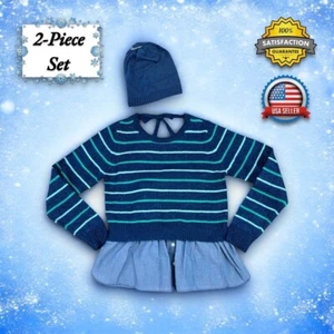 P.S. Aeropostale GIRLS 10 Glitter Blue Shirttail Sweater & Beanie !MISSING POM! - Picture 1 of 15