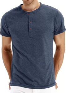 Men's Size S LUCKY BRAND Short Sleeve Henley 3-Button Tee, American Navy - Picture 1 of 6
