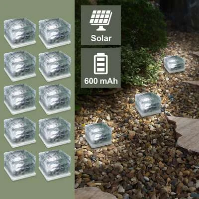 10er Set LED Solar Glaswürfel | Gartenleuchten Eiswürfel-Lampen | Dekolicht Akku - Bild 1 von 4