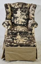 Baker Heritage Chippendale Wing Chair with Matching Ottoman Chinoiserie Fabric 