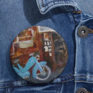 Blue Scooter Custom Pin Buttons - Picture 1 of 7